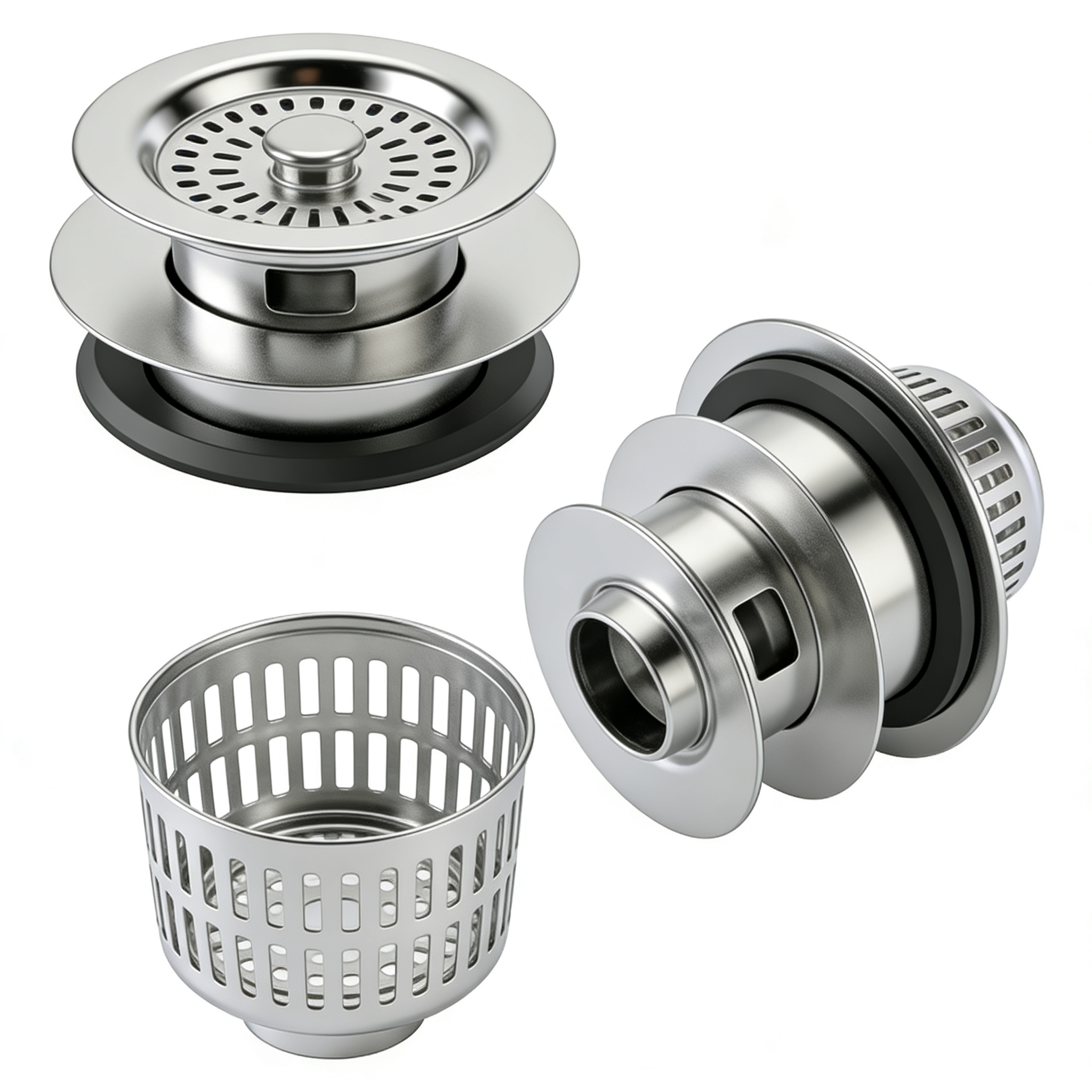 CoachmanCooks Адказ Gemini2 Pack Sink Drain Strainer - Sink Stopper, 3 in 1 Stainless Steel Kitchen Drain Plug with Deep Anti-Clog Basket and Odor-Blocking Seal, Pop-Up Design Fits Standard 3-1/2 Inch Sink